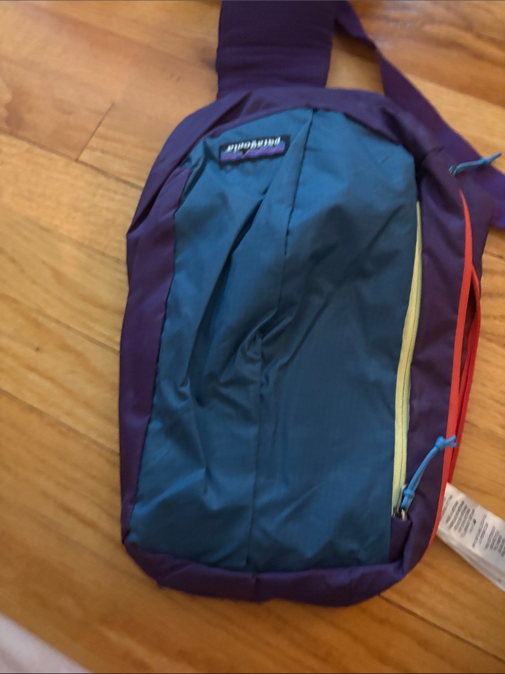 Patagonia Teal Front with Purple Trim Sling Crossbody Bag